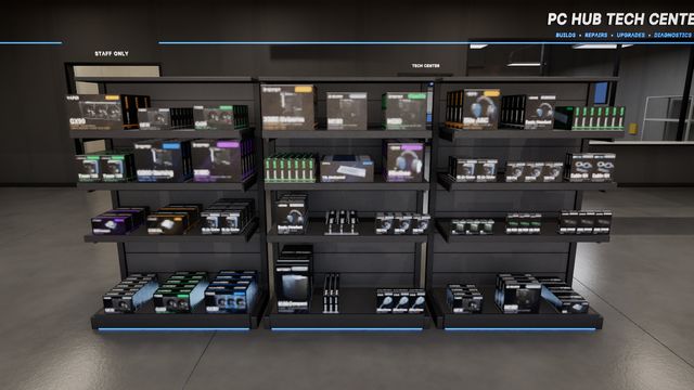 Shelves stocked with PC parts